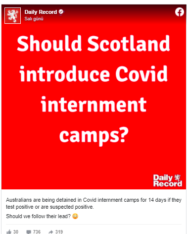İskoçya gazetesinden çağrı: Testi pozitif olanlar için toplama kampı kurun